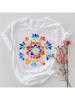 Casual Clothing Short Sleeved T-Shirt Wounisex's Round Neck Printed T-Shirt Top Watercolor Cute Flower Pattern Summer Basic T-Shirt