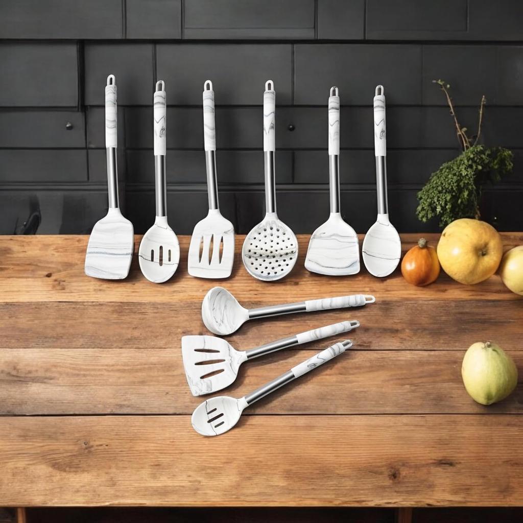 11 Pcs Silicone Cooking Utensil Set with Stainless Steel Handle, Baking Set, Heat Resistant Kitchen Utensil Set