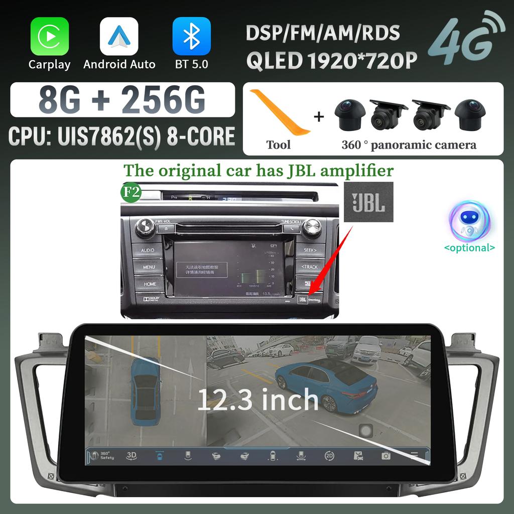 12.3" Android Car Radio Multimedia Navigation For Toyota RAV4 XA40 2012-2019 Wireless Bluetooth Carplay Touch Head Unit Screen
