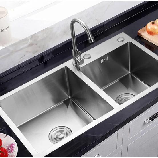 Stainless Steel Double Bowl Drop-in Kitchen Sink Noise Reduction Efficient Drainage Anti-Condensation Easy To Clean