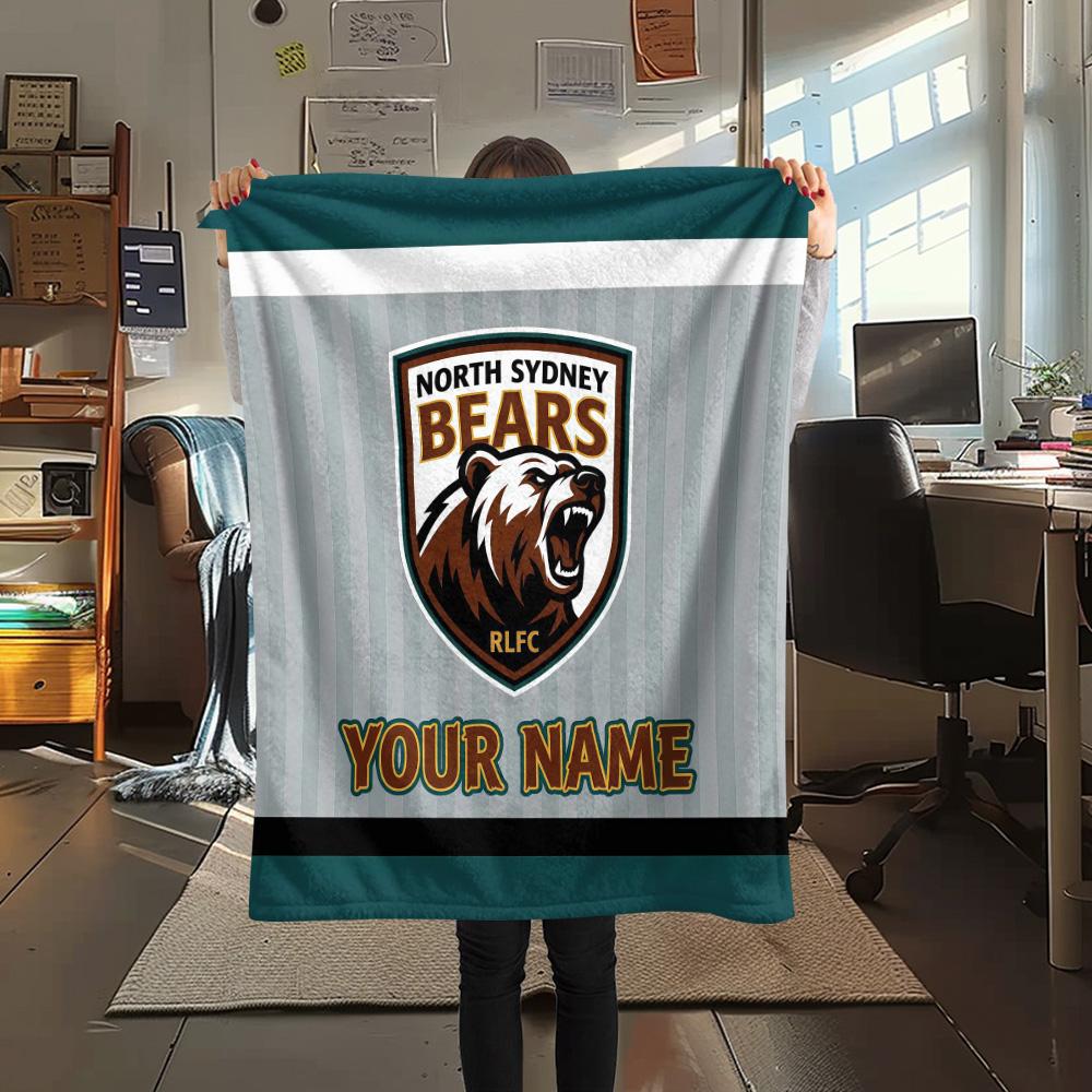 Custom Name North Sydney Bears Flannel Blanket, High quality Comfortable for All Seasons, Home Decor, Warmth and Comfort