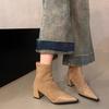 Versatile and thin, thin boots fashion pointed short boots trend increases, short tube thick heel European fashion 