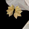Vintage 3D Metal Leaf Stud Earrings for Women Exaggerated Gold Color Five Petal Flower Earrings Fashion Jewelry Accessory Gift