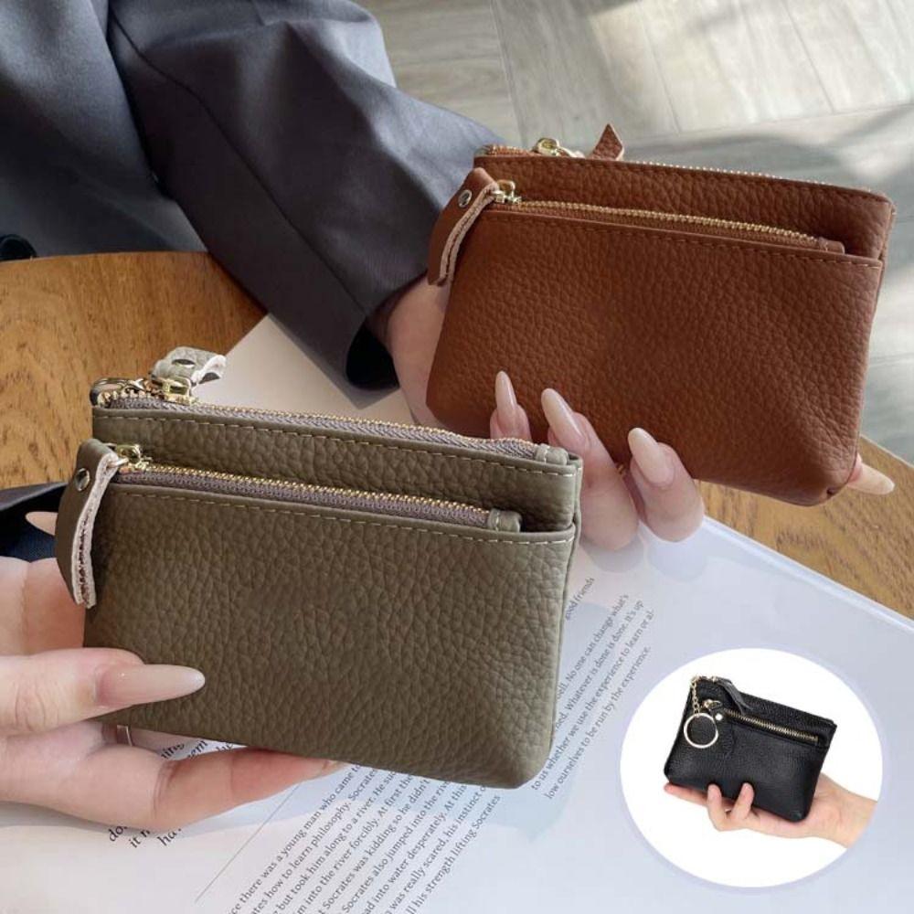 Zipper Small Cowhide Wallets Multi Card Slots Pu Coin Purse Elegant Lipstick Storage Bag  Women