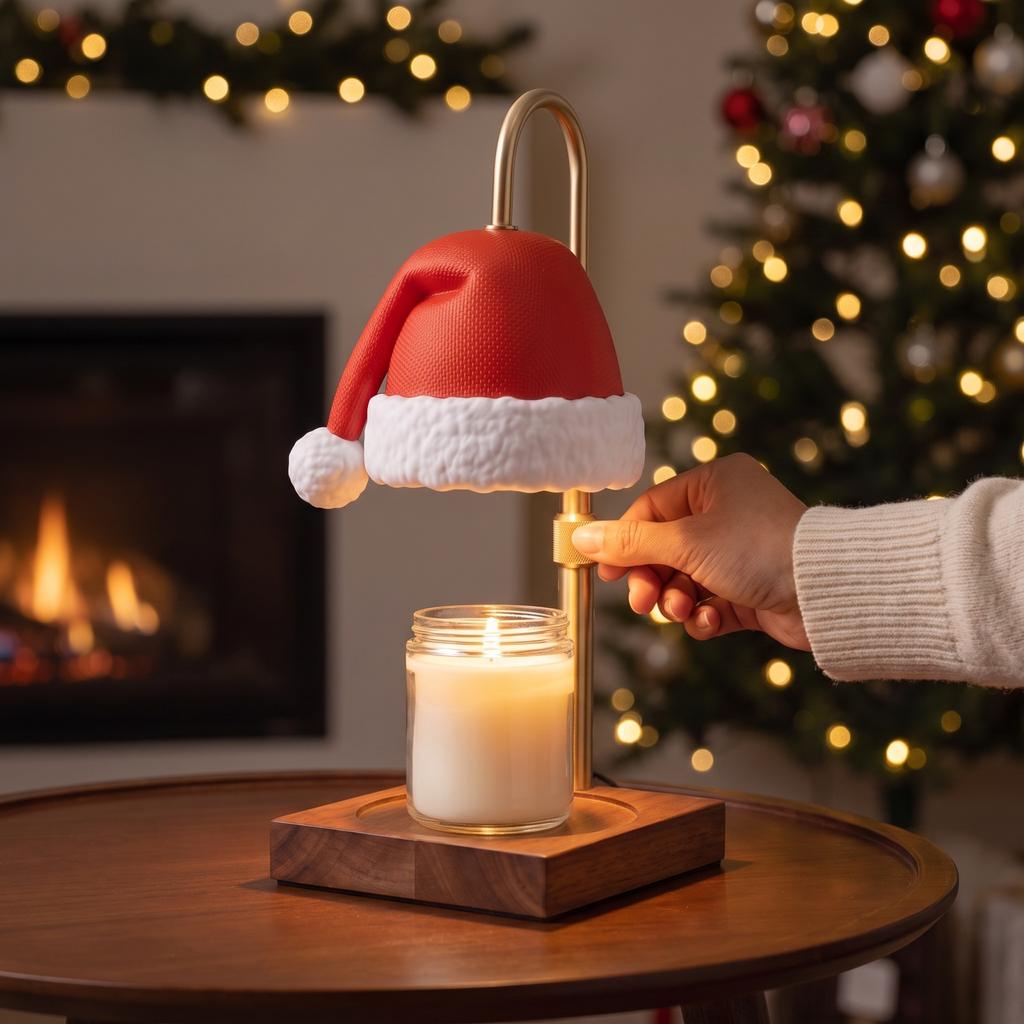 Christmas Candle - Scented Melt Warmer with Festive Hat Decor, Tabletop Desk Lamp (Candle Not Included)