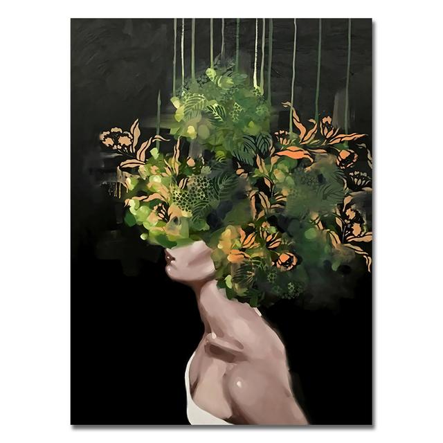 Cap de copaci cu flori femei pictură pe pânză poster de perete cu caracter abstract