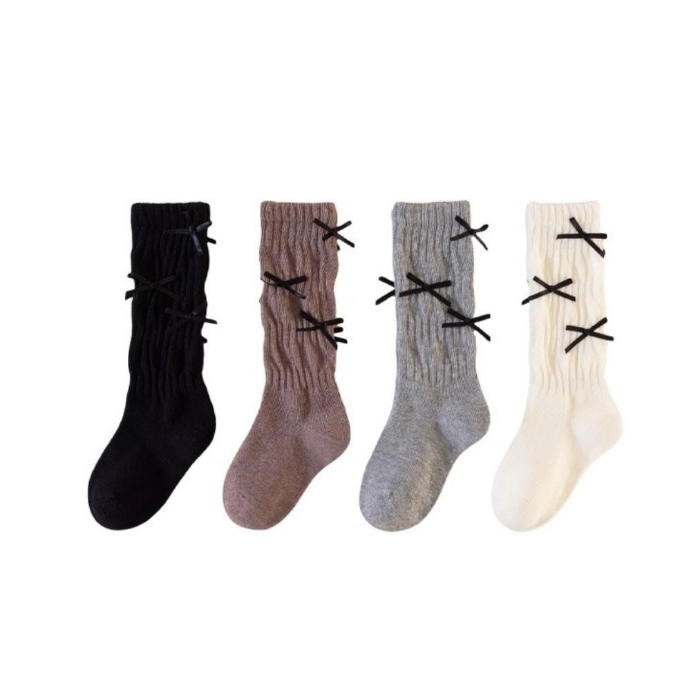 Solid Color Kids Long Sock Sweet Bow Pile-up Socks Soft Kids Stackable Tights  1-5 Year