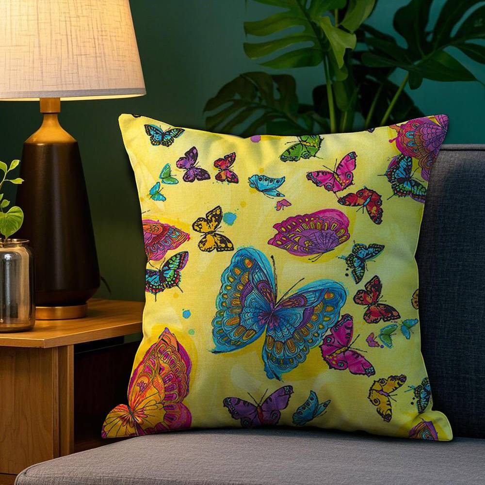 Vantage Retro Anime Butterfly Pillow Case Anti-dustmite Pillowcase Invisible Zipper Silky Short Plush Sofa Cushion Cover