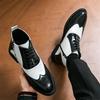 Trend New Pointed Black with White Mix Patchwork Casual Ankle Boot For Men Winter Fashion High Tops Shoes Zapatos Hombre