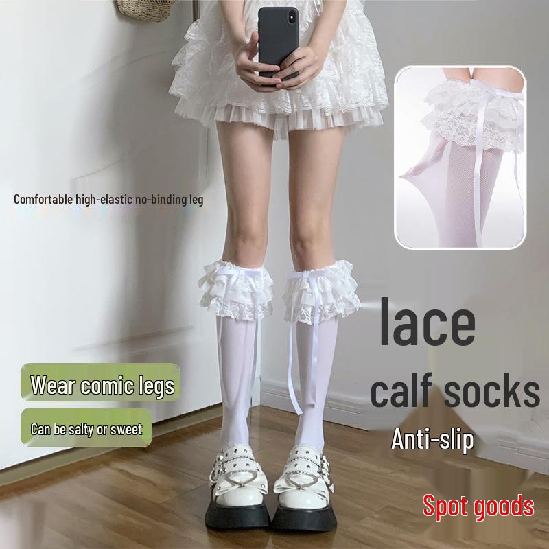 Lolita White Lace Bow Over-the-Knee Velvet Socks