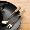 Golden Rose Spoon Fork Coffee Stir European Retro Style Golden Spoon Fruit Fork Stainless Steel Dessert Specialty Spoons