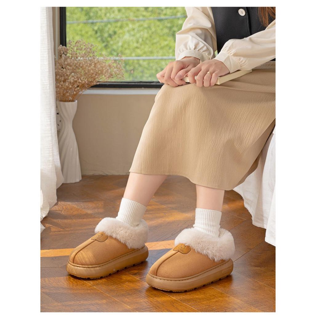 Bag Heel Cotton Shoes for Women In Autumn and Winter, Warm Home, Thick Soled Plush Cotton Slippers for Women Wearing Snow Boots