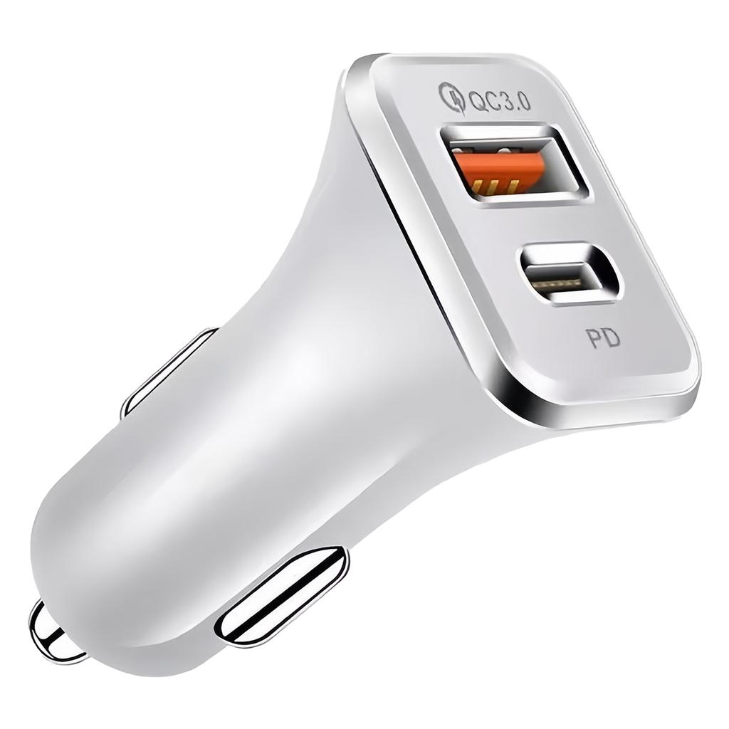 Double Port Fast Car Charger USB C PD18W and USB A QC3.0 Quick Charging Adapter for Smartphones Tablets Laptops