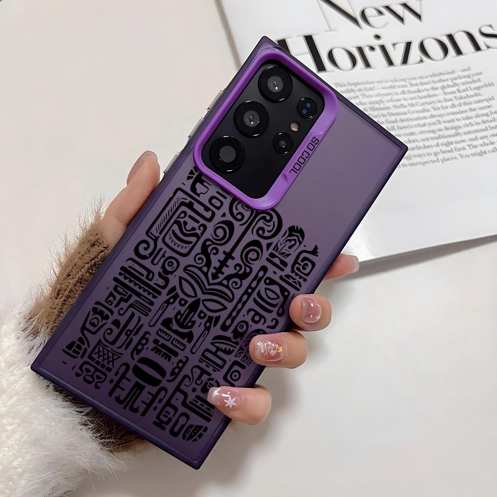 

Luxury Tiki Pattern Phone Case For Samsung Galaxy S25 Edge S24 S23 S22 S21 S20 Ultra Funda Silicone Silver Cover Galaxy S25plus