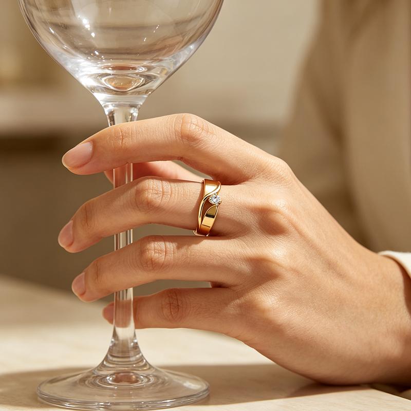 1 Stück Damen Eleganter Schmuck Leichter Luxus Geometrische Linien Party Ring Gold Kupfer Zirkonit Fingerringe