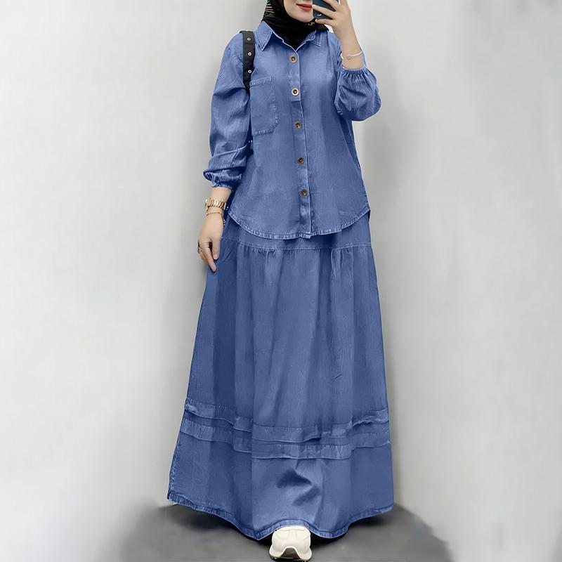 ZANZEA Blouse à manches longues pour femmes et jupes longues Ensembles décontractés deux pièces