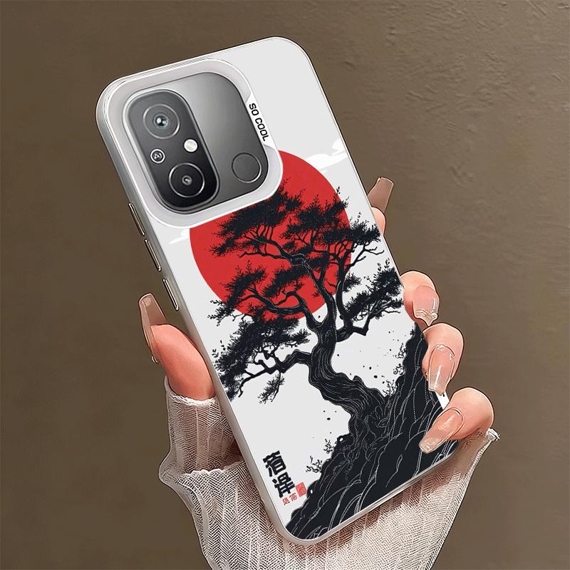 Japanese Minimalist Pine Tree Shockproof Phone Case for Xiaomi Poco X7 X6 X5 X3 Pro F7 Ultra M8 Redmi 15C 15 14C 13C 12C 10C 13