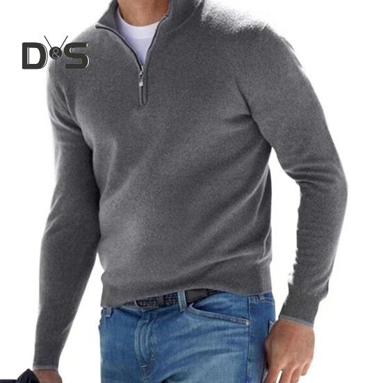 

Мужской осенне-зимний свитер с воротником-стойкой и v-образным вырезом, однотонный, приталенный, эластичный, с длинным рукавом, мягкий мужской свитер с застежкой-молнией на шею M серый