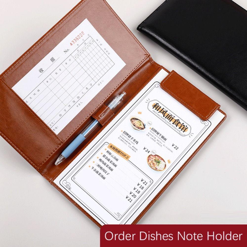 PU Leather Clipboard Document Clip Storage Slot Writing Pad Portable A6 File Folder  Restaurant