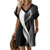Women's Fashionable Floral Print V-neck Short Sleeved Pocket Casual Pullover Dress