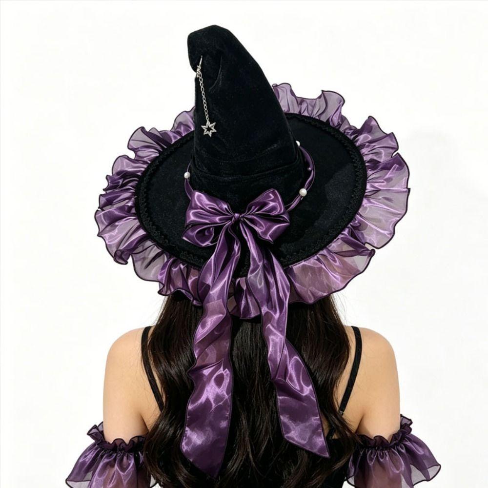 Lace Lolita Witch Hat Star Pendant Cosplay Accessories Party Props Masquerade Cap  Women's Costume