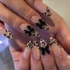 24-Piece Leopard Print French Manicure Set with Black Bow Almond-Shaped Nail Stickers