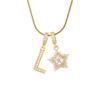 18K Gold Plated Copper Necklace with Zirconium Pentagram & Letter Pendant for Women