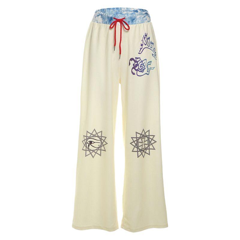 

# Sisjuly# Weird Girl Funny Fun Printing Cute Contrast Color High Waist Casual Pants for Women All-Match Wide Leg Pants Apricot color S