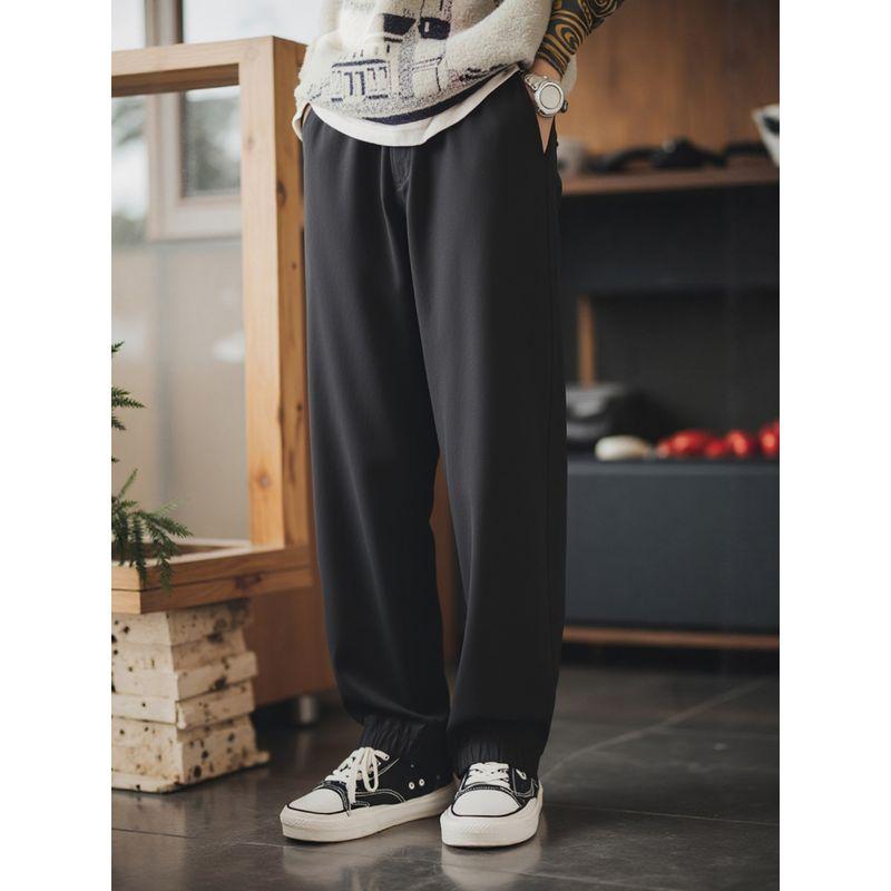 Japanese Retro Heavy-Duty Washed Pure Cotton Jogger Casual Pants for Men, Spring and Autumn Elastic Waist Pants, Export Men's Long Pants