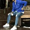 Men S European American Fashion Slim Fit Work Jacket With Pockets Buttons