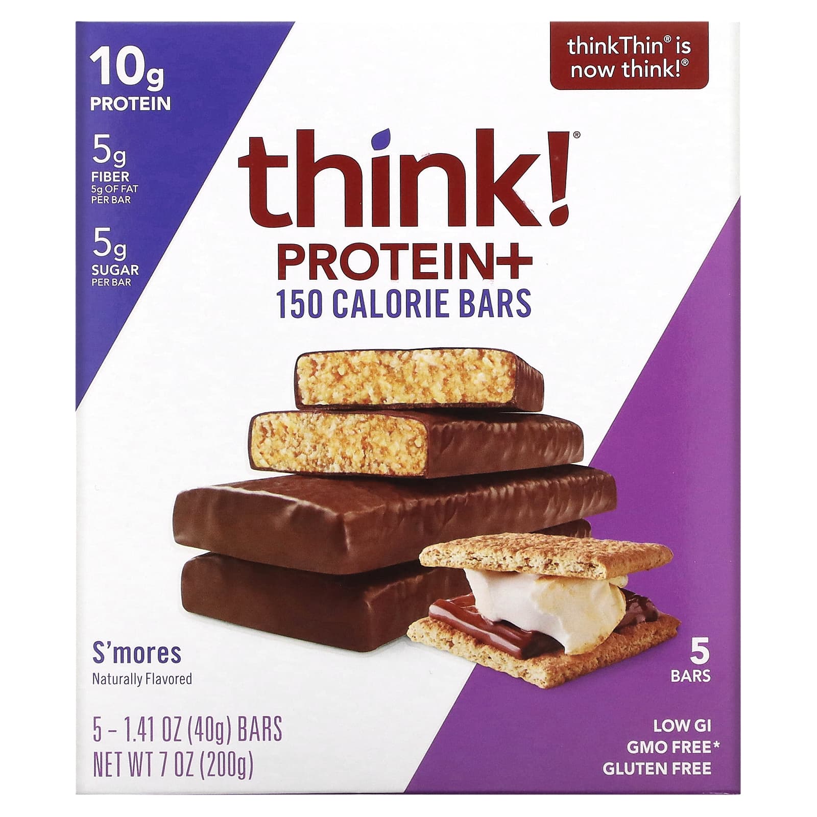 

Think!, Protein+ 150 Calorie Bar, Smore s, 5 bars, 40 g (1.41 oz) each