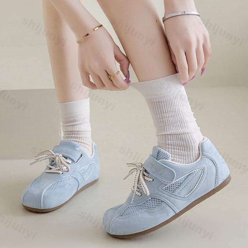 Fashion 2025 Spring New Women's Fashion Retro Casual Low Top Shoes Mesh Breathable Soft Soled Comfortable Non Slip Lace Up Flat Sneakers
