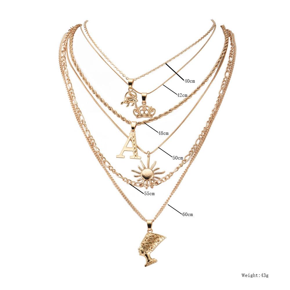 European Exaggerated Metal Clavicle Necklace, Egyptian Pharaoh Pyramid Sun Multi-layer Pendant Necklace