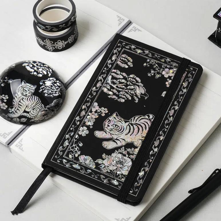 

[K-Aesthetic] Mother-of-Pearl Vintage Stationery Collection - Traditional Korean Art Journaling & Bujo Sticker Set 01 Hologram Tiger Notebook