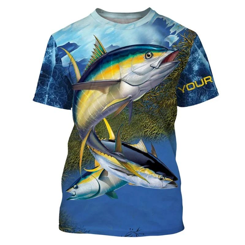 Fischmann Sommer 3D-gedrucktes Herren-T-Shirt Wildfischen Mode Kurzarm Übergröße Locker Schnelltrocknendes Top