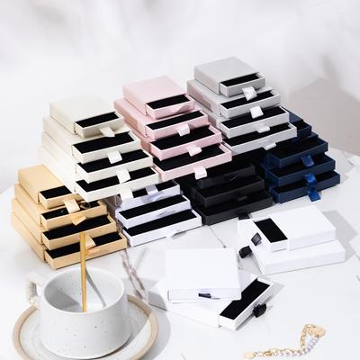 5pcs Bulk Organizer Travel Jewelry Gift Display Packaging Box Kraft Paper Sliding Drawer Earrings Ring Storage with Velvet Sponge