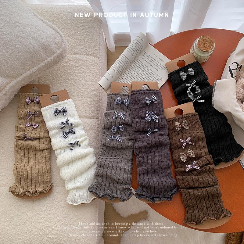 Socks Bow Lolita Spring And Autumn Retro Stockings Ballet Style Maillard Knitted Warm Calves