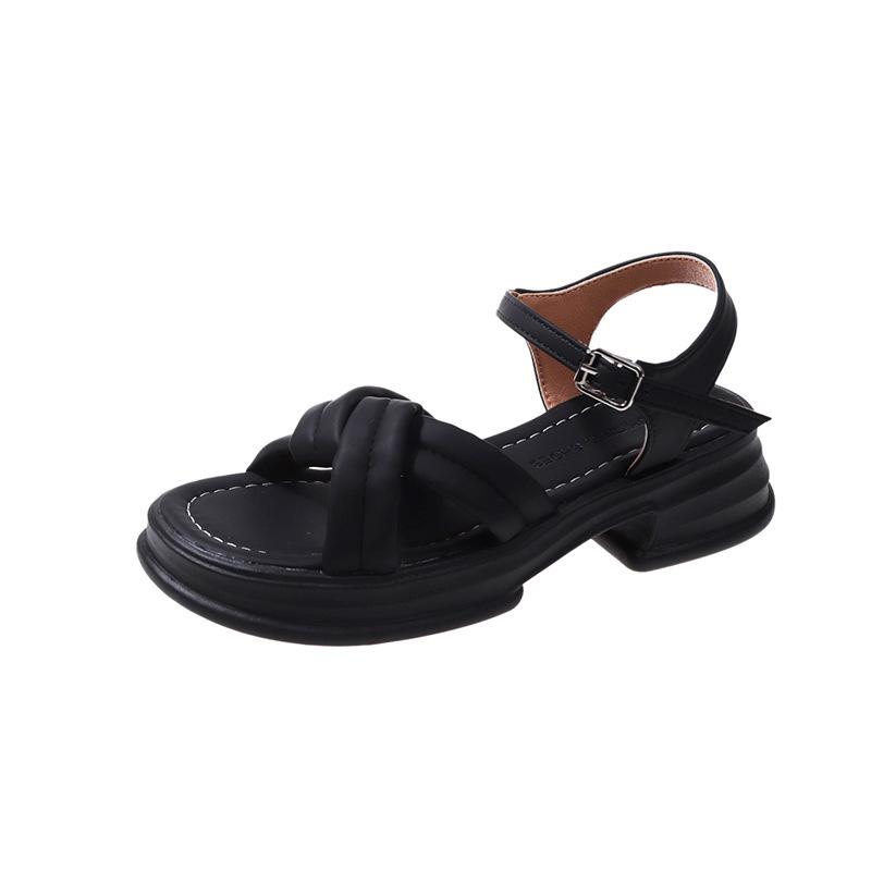 22 trendy French sandals are not tired of wearing beautiful fairy sandals with skirt soft soles 35 чёрный