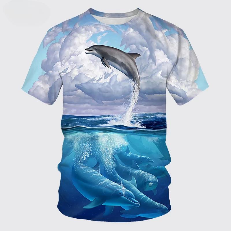 Men Fashion Animal Dolphin 3D Printed T-shirts Summer Funny Short Sleeve Hip Hop Tops