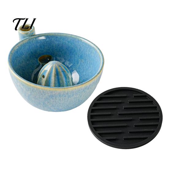 Stylish Kitchen Counter Accessories Berry Swirl Draining Bowl with Silicone Pad, Ceramic Retro Kiln Decorative for Tabletop Fired Colander,