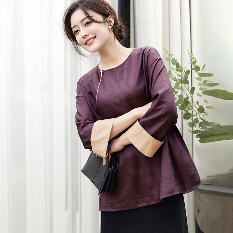 

Феникс ищет Феникса - Женская куртка из шелкового жаккарда с длинным рукавом: Новый китайский стиль для весны и осени XL (65-72.5 kg) темно-фиолетового