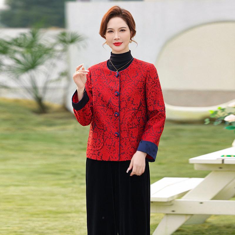

Elegant Chinese-Style Spring Outerwear for Moms: Formal Wedding Banquet Attire for Middle-Aged Women, Perfect for Mother s Day L (95-105 jin)