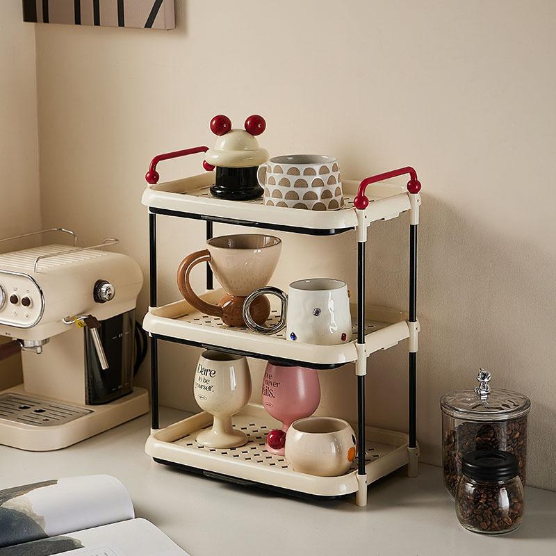 Multipurpose Cup Storage Rack 2 Tier Coffee Tea Cup Drying Organizer for Kitchen Bathroom Countertop with Drainage Tray Shelf