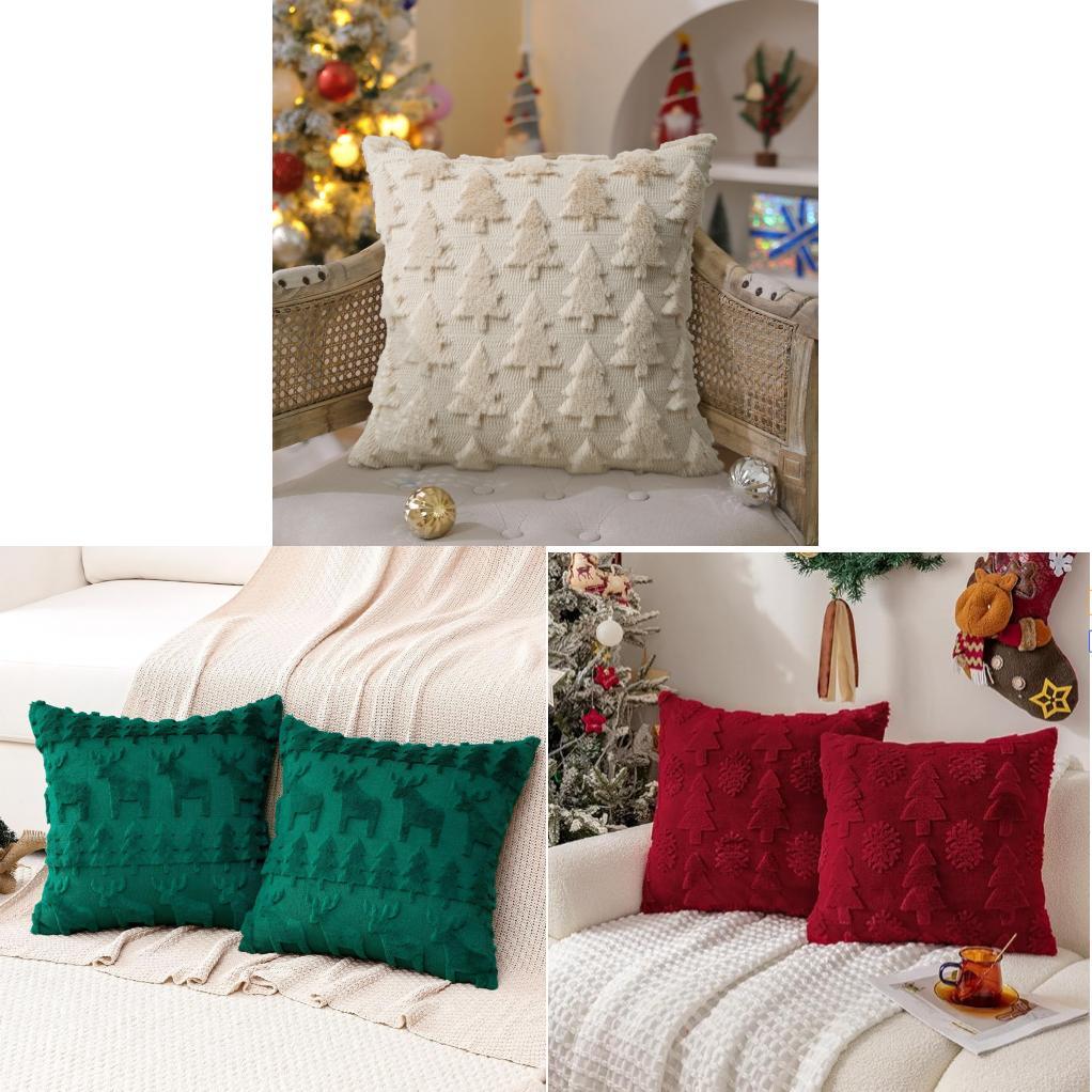 Christmas Plush Pillow Cover With Geometric Snowflake Design For Home Decor And Gift