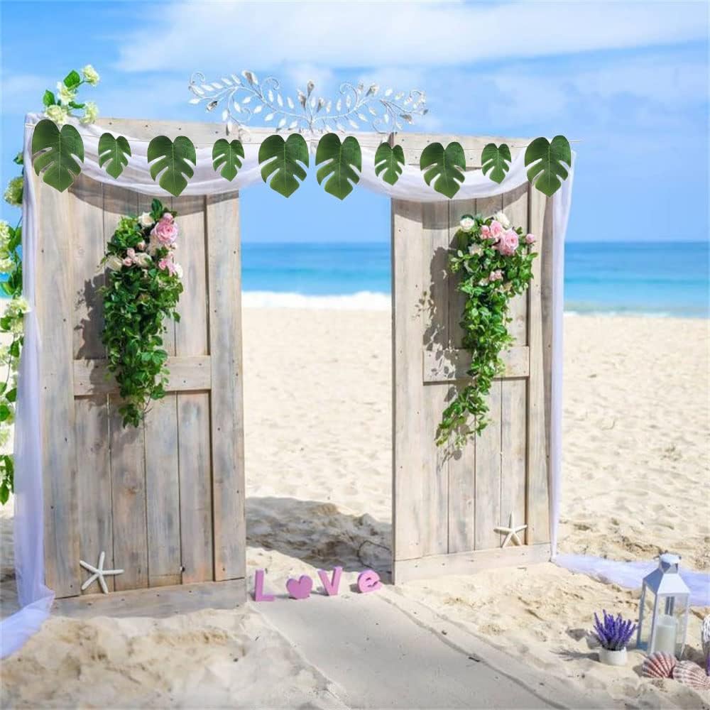 Luau Party Decorations Leaf Garland Artificial Palm Leaves Banner Monstera Fake Leaves for Hawaiian Party Wedding Decoration 9.1 ft