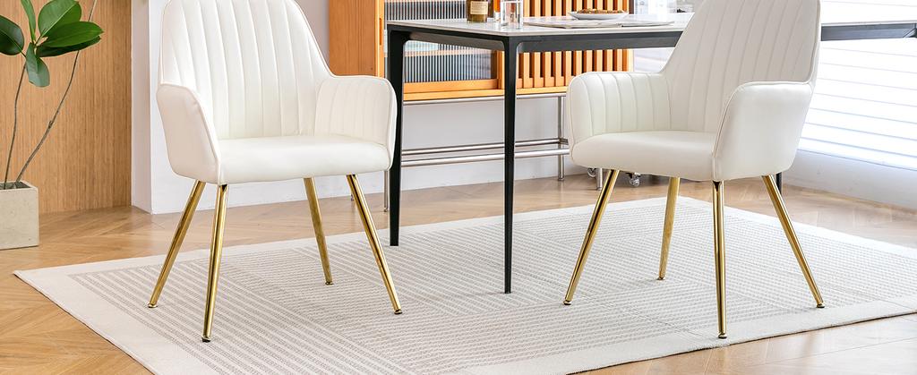 Dining Chair Set of 2 – Modern Fabric Chair with Armrest, Gold-Plated Metal Legs, Luxurious Dining Furniture for Living Room, Kitchen & Reception Room