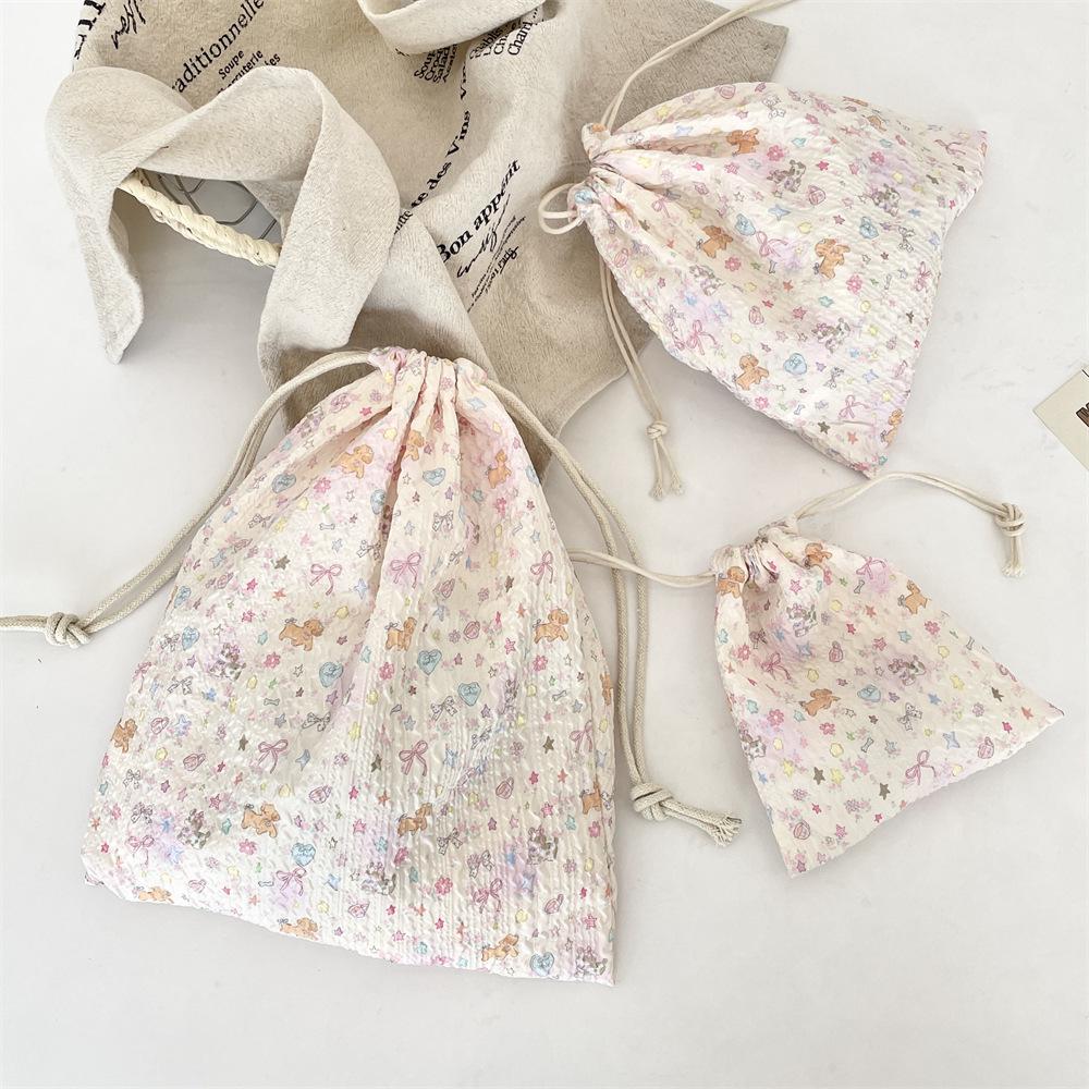 Embossed Cartoon Drawstring Bag - Dustproof Portable Cloth Organizer for Cosmetics
