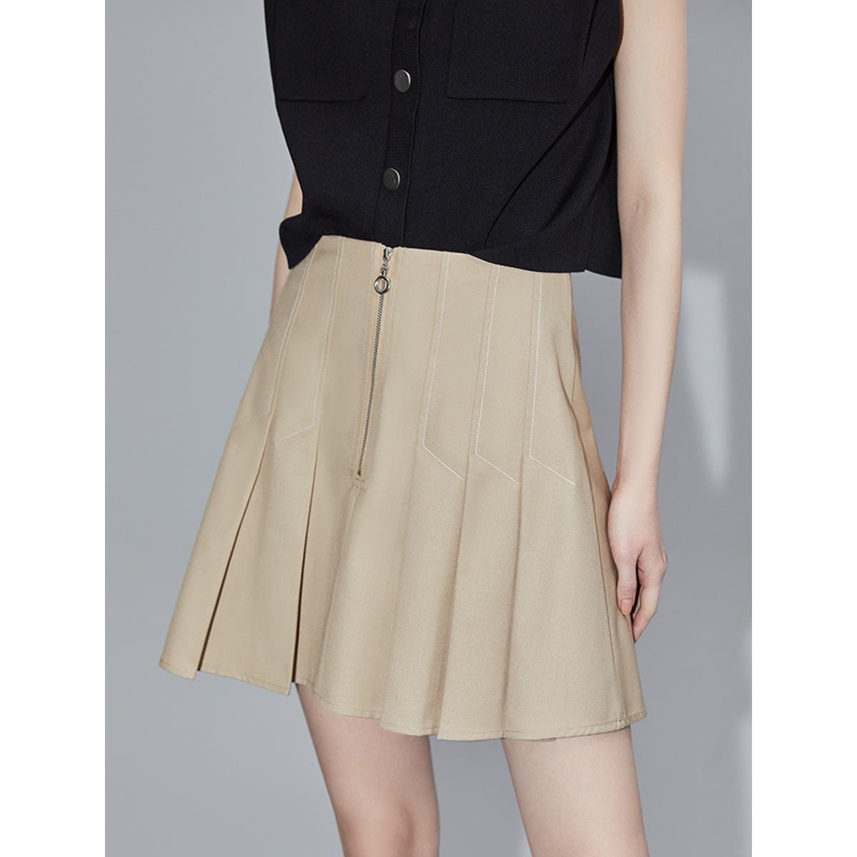 ELLE Design Women s Elegant Pleated High-Waisted A-Line Skirt, Summer 2025 Petite Slimming Short Skirt S 85-105 lbs хаки