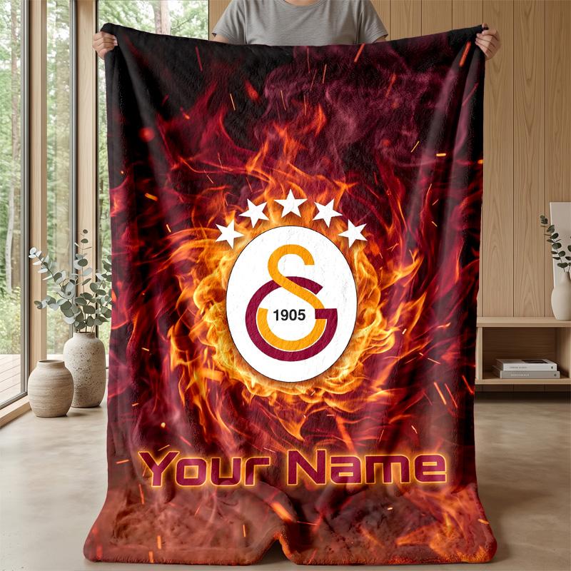 Custom Text Flannel Throw Blanket, Lightweight Cozy Bed Sofa BlanketGalatasaray FC