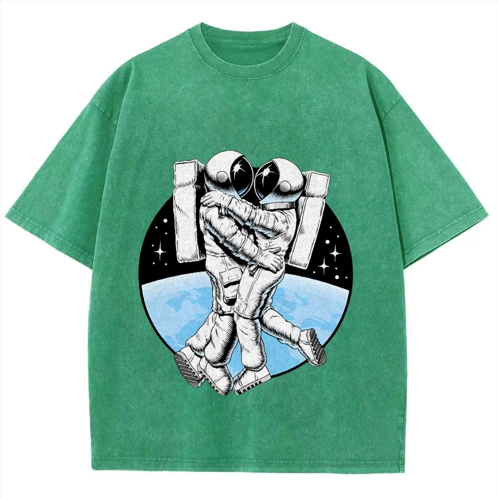 Damski T-shirt z krótkim rękawem i nadrukiem astronauty, Overseas, 100% bawełna, dla mężczyzn i kobiet, topy, ubrania, zniżka